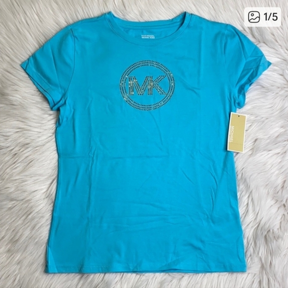 OFFERS✅️Michael Kors Turquoise Gold Bling Logot Shirt NWOT - Picture 1 of 3